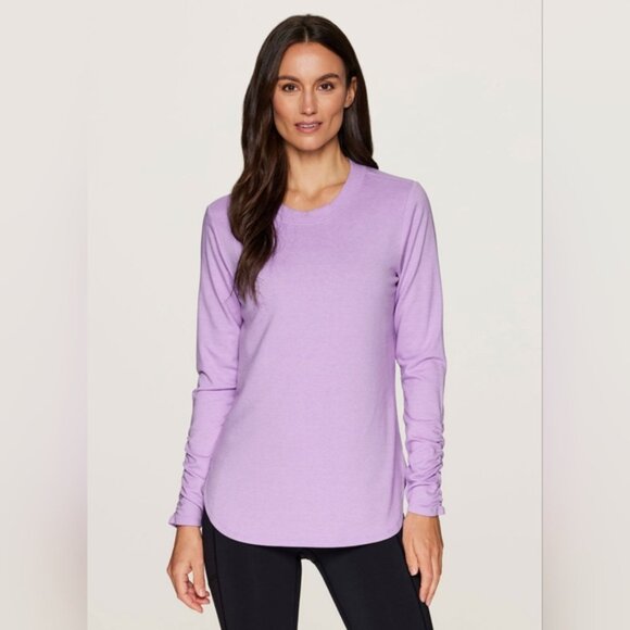 RBX No Sweat Long Sleeve Ruched Cut Out Activewear Tunic Top Sweatshirt - Picture 5 of 14